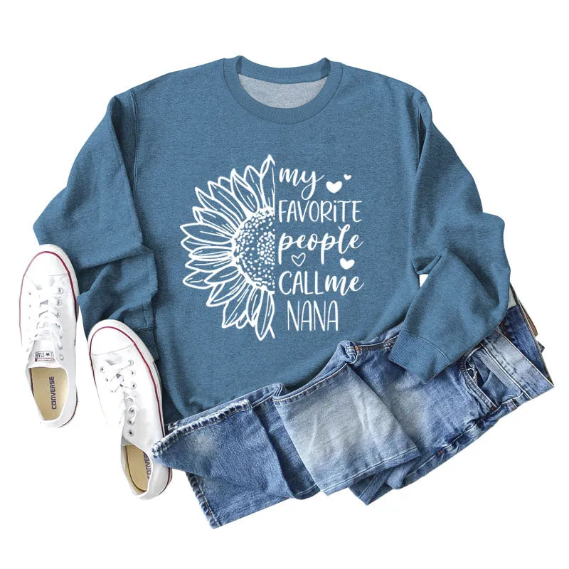 My Favorite People Call Sunflower Letter Love Round Neck Long Sleeve Sweater