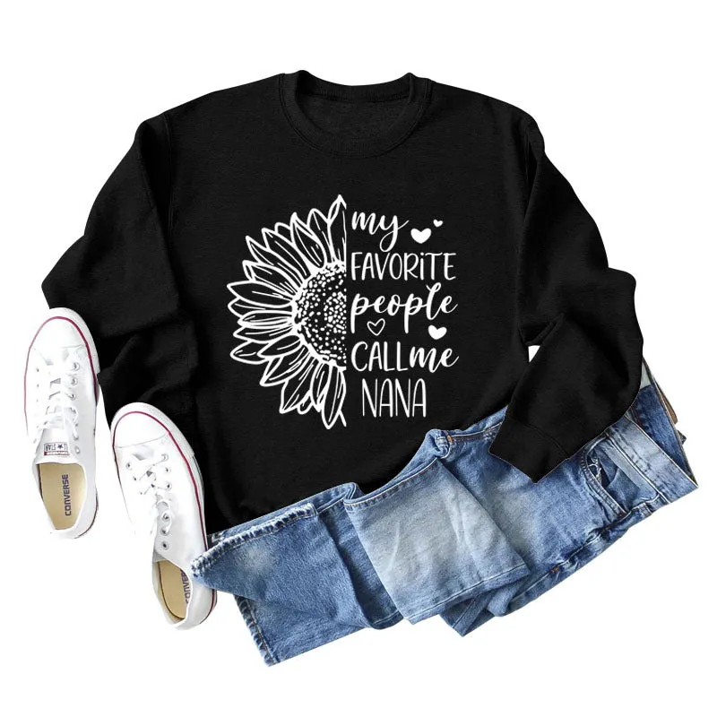 My Favorite People Call Sunflower Letter Love Round Neck Long Sleeve Sweater