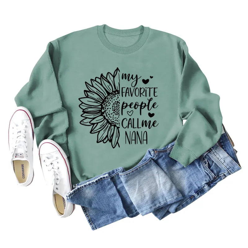 My Favorite People Call Sunflower Letter Love Round Neck Long Sleeve Sweater