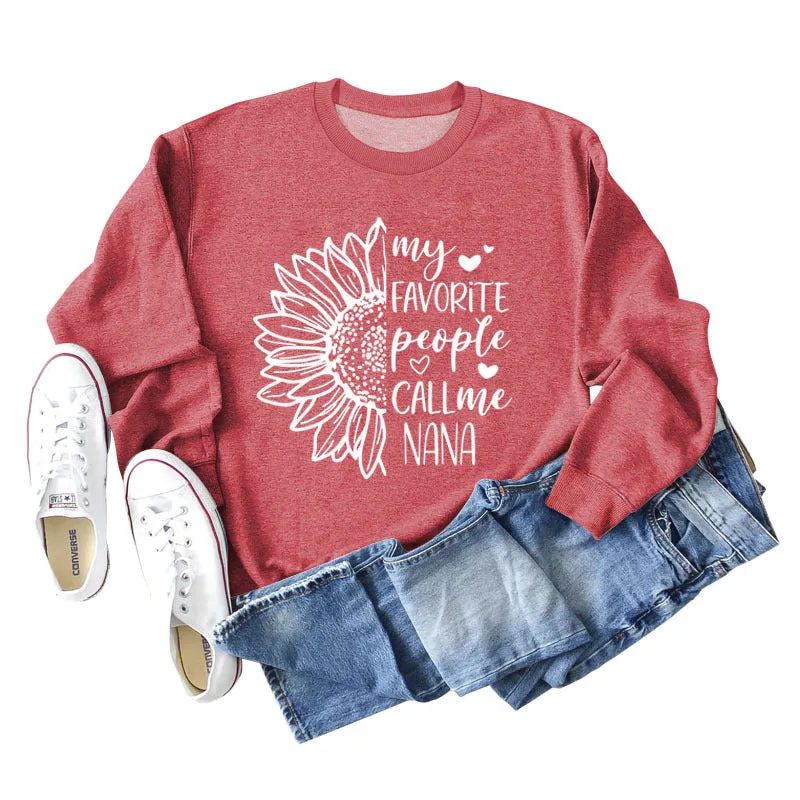 My Favorite People Call Sunflower Letter Love Round Neck Long Sleeve Sweater