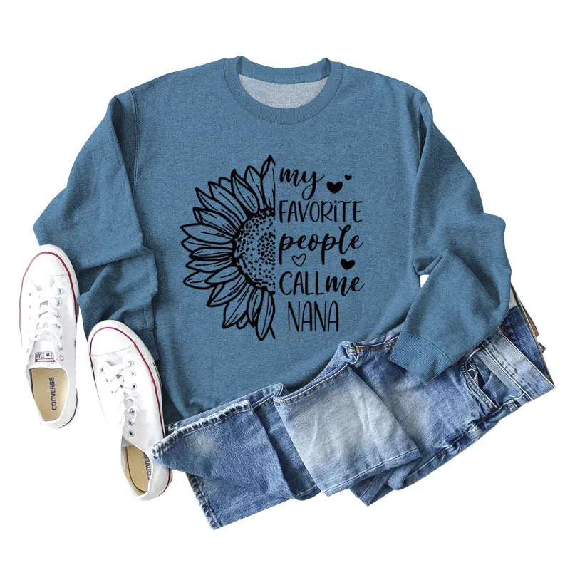 My Favorite People Call Sunflower Letter Love Round Neck Long Sleeve Sweater