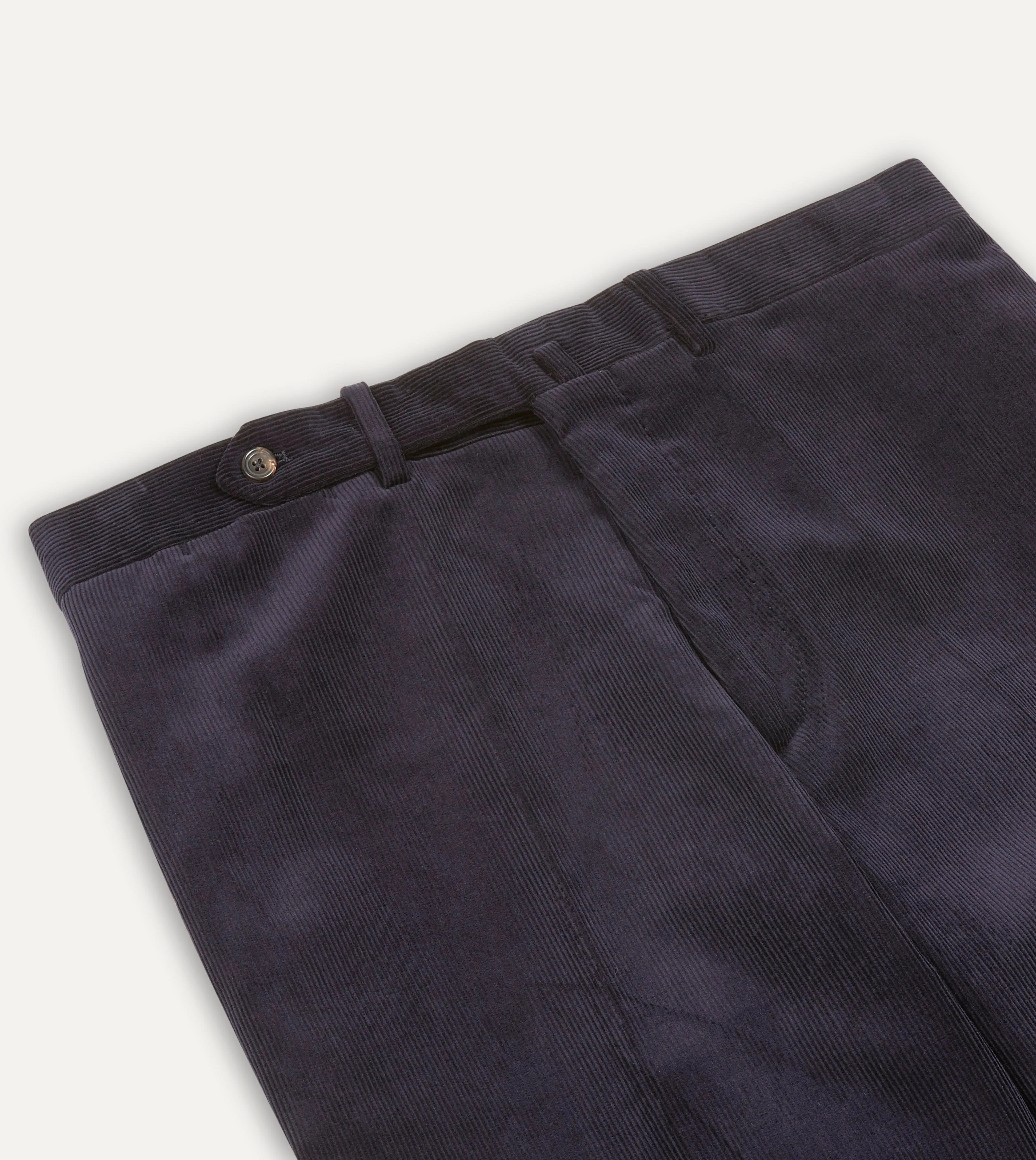 Navy Mid-Wale Corduroy Flat Front Trouser