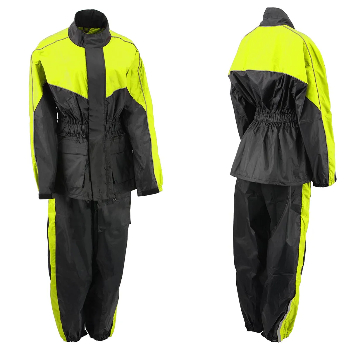 NexGen Ladies XS5001 Black and Hi-Vis Yellow Water Proof Rain Suit with Reflective Piping