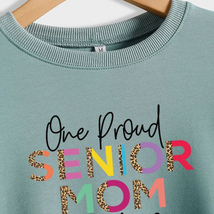 One Proud Senior Mom Leopard Print Letters Round Neck Wide Long-sleeved Large Size Sweater Women