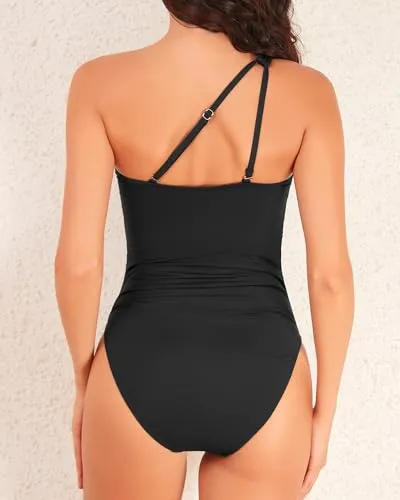 One Shoulder One Piece Swimsuit for Women Tummy Control Bathing Suits Modest Full Coverage Keyhole Swimwear