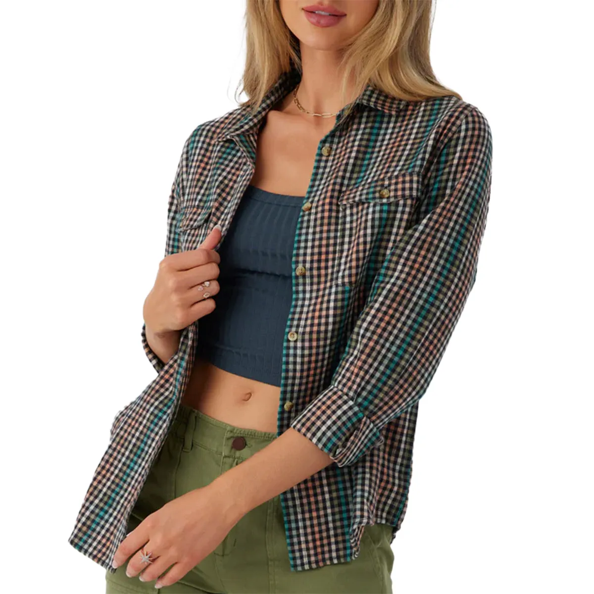 O'Neill Women's Nash Long Sleeve Button-Up Flannel Shirt