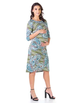 Paisley Maternity Elbow Sleeve Ruched Knee Length Dress