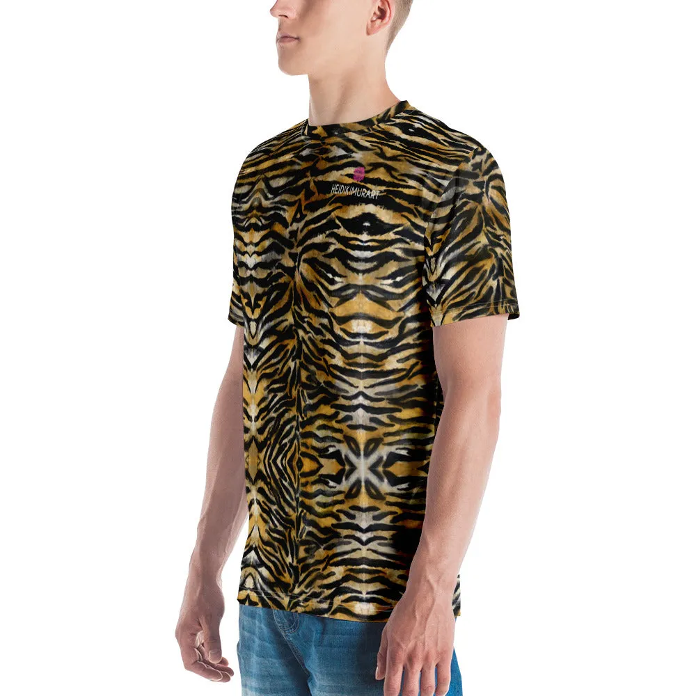 Premium Tiger Stripes Tee, Brown Tiger Striped Animal Print Men's T-shirt-Made in USA/EU