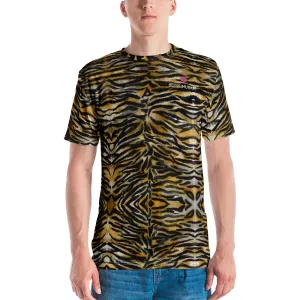 Premium Tiger Stripes Tee, Brown Tiger Striped Animal Print Men's T-shirt-Made in USA/EU