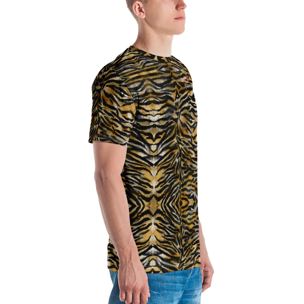 Premium Tiger Stripes Tee, Brown Tiger Striped Animal Print Men's T-shirt-Made in USA/EU