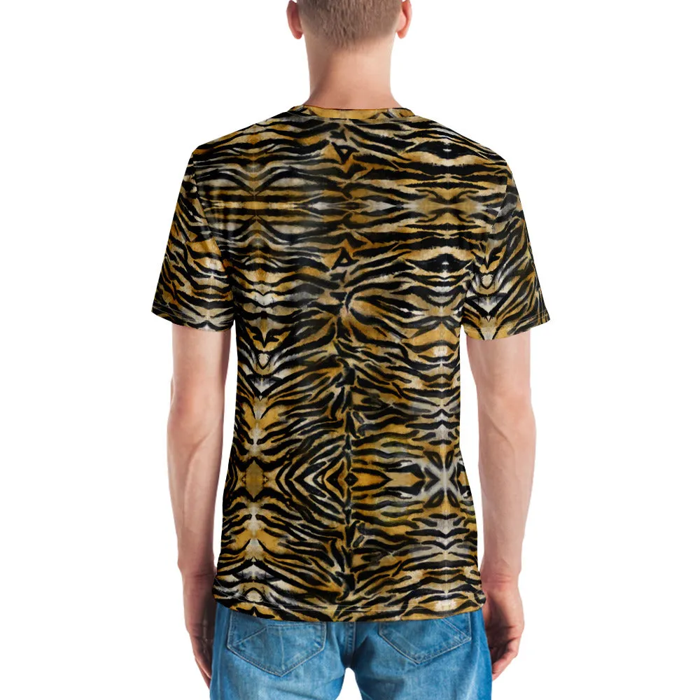 Premium Tiger Stripes Tee, Brown Tiger Striped Animal Print Men's T-shirt-Made in USA/EU