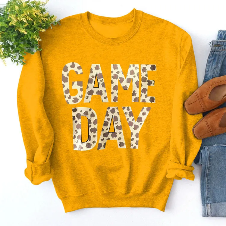 Pullover Simple Round Neck Top Long Sleeve Game Day Printed Loose Sweater