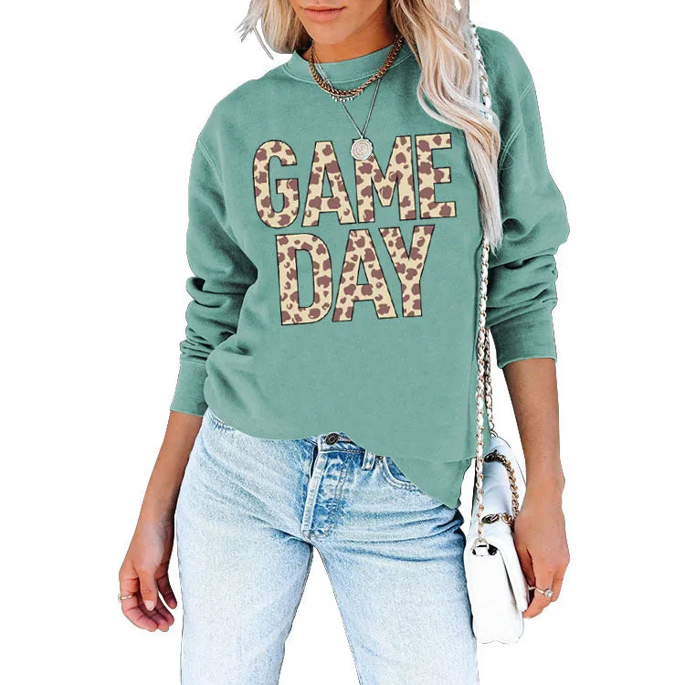 Pullover Simple Round Neck Top Long Sleeve Game Day Printed Loose Sweater