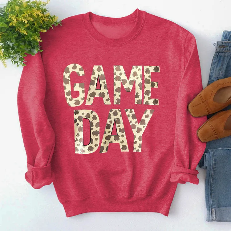 Pullover Simple Round Neck Top Long Sleeve Game Day Printed Loose Sweater