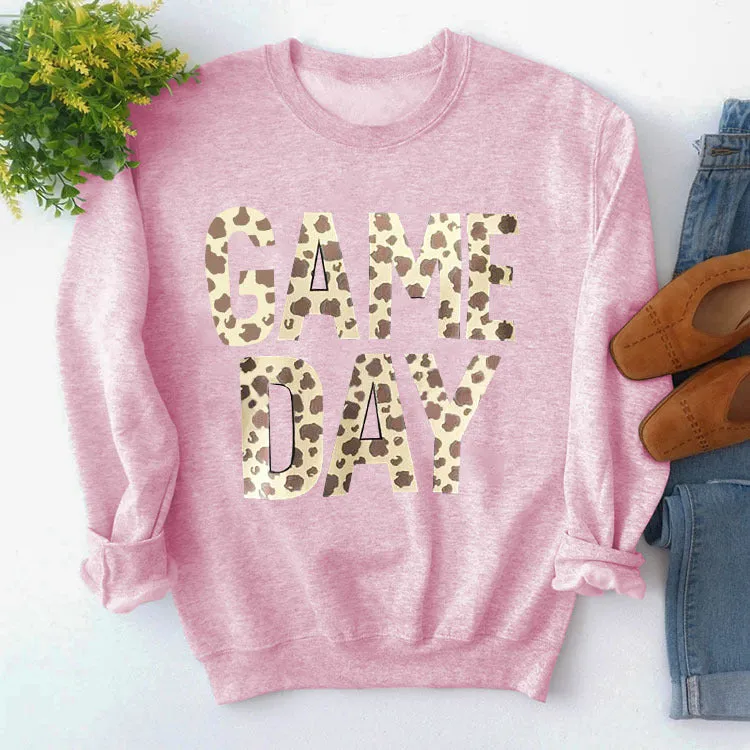 Pullover Simple Round Neck Top Long Sleeve Game Day Printed Loose Sweater