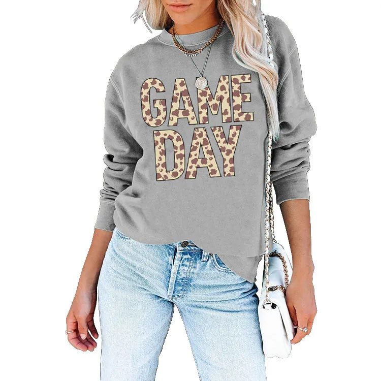 Pullover Simple Round Neck Top Long Sleeve Game Day Printed Loose Sweater