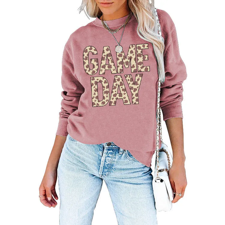 Pullover Simple Round Neck Top Long Sleeve Game Day Printed Loose Sweater