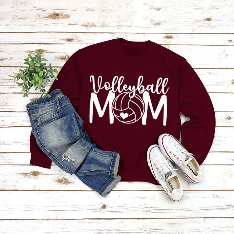 Pullover Top Long Sleeve Volleyball Mom Printed Loose Sweater