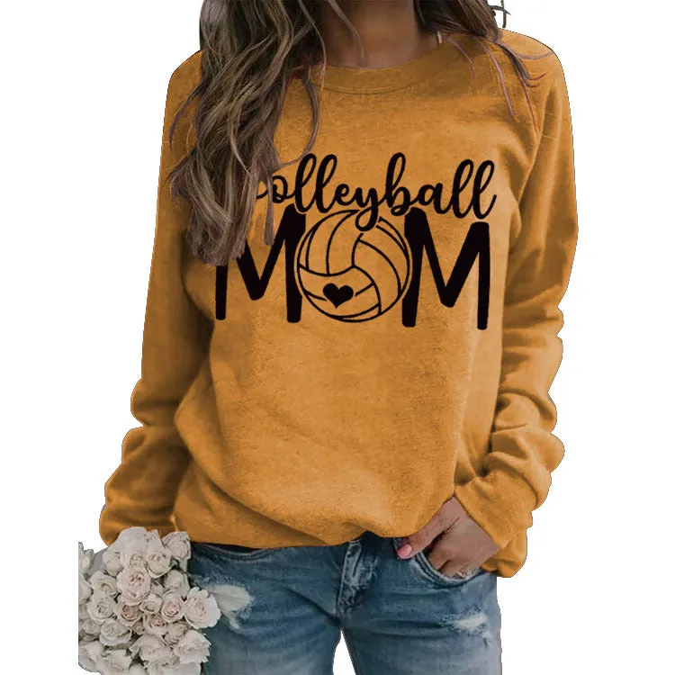 Pullover Top Long Sleeve Volleyball Mom Printed Loose Sweater