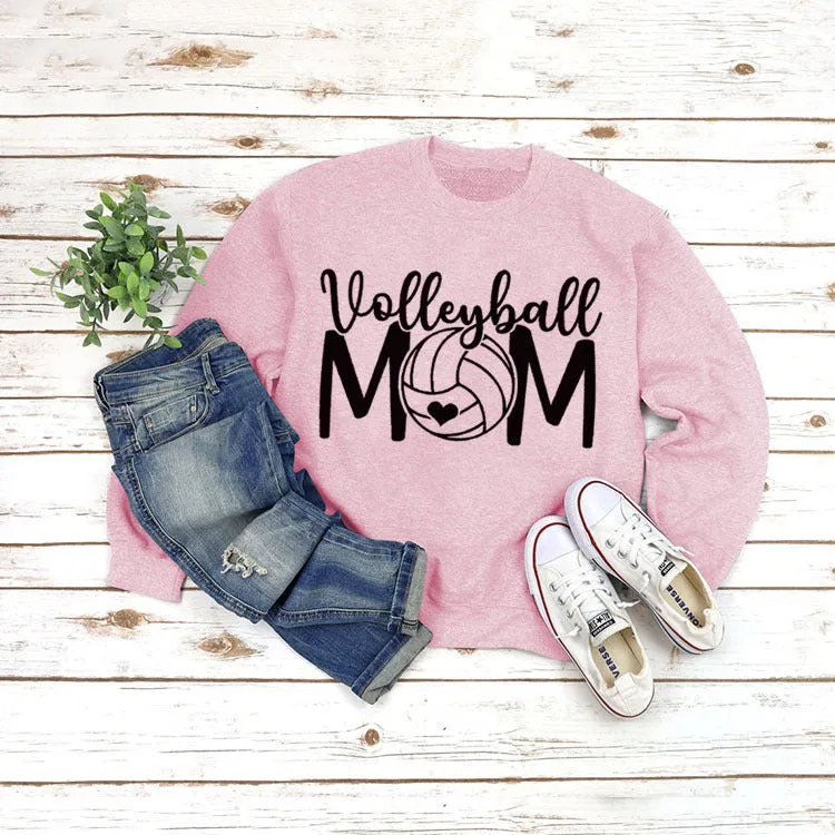 Pullover Top Long Sleeve Volleyball Mom Printed Loose Sweater