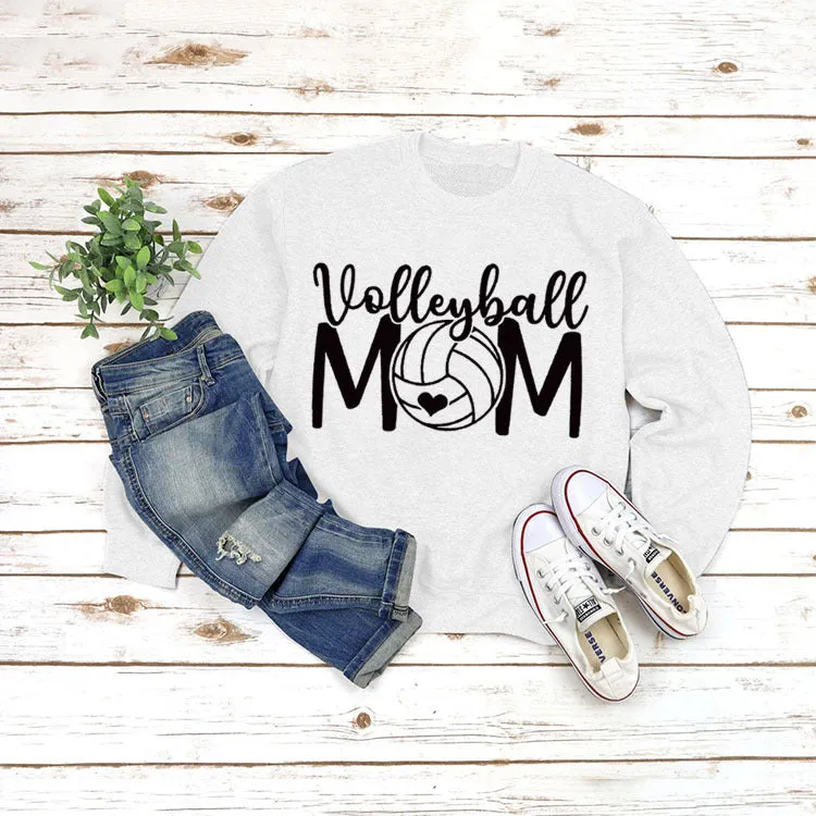 Pullover Top Long Sleeve Volleyball Mom Printed Loose Sweater