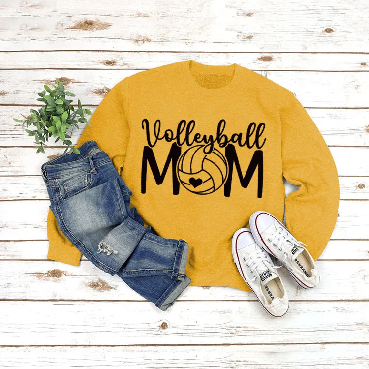 Pullover Top Long Sleeve Volleyball Mom Printed Loose Sweater