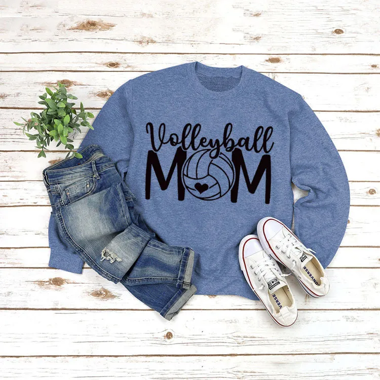 Pullover Top Long Sleeve Volleyball Mom Printed Loose Sweater