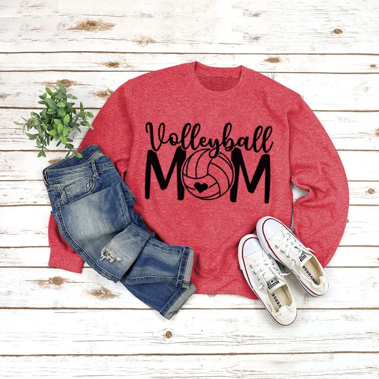 Pullover Top Long Sleeve Volleyball Mom Printed Loose Sweater