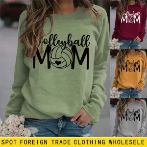 Pullover Top Long Sleeve Volleyball Mom Printed Loose Sweater