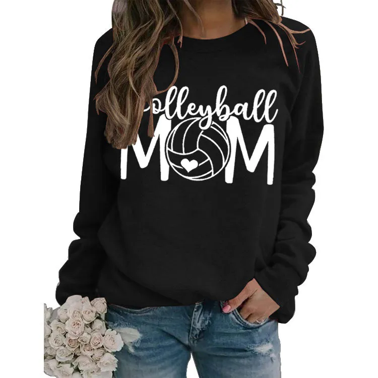 Pullover Top Long Sleeve Volleyball Mom Printed Loose Sweater