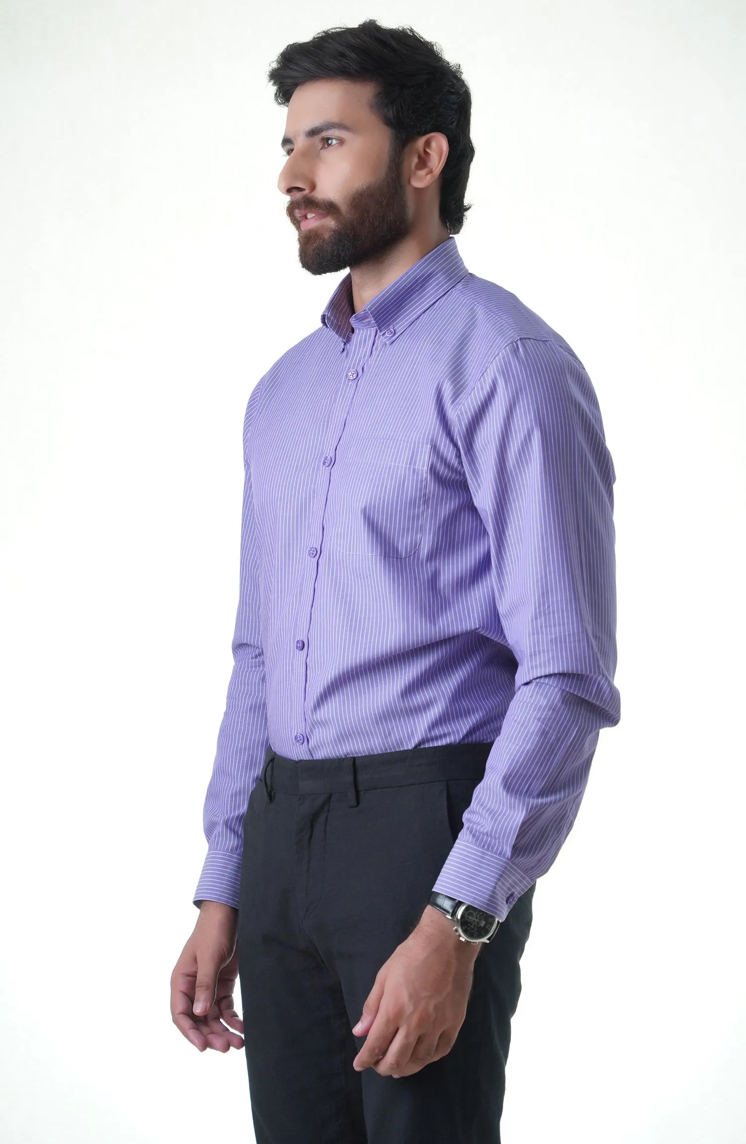 Purple/White Full Sleeves Cotton Shirt