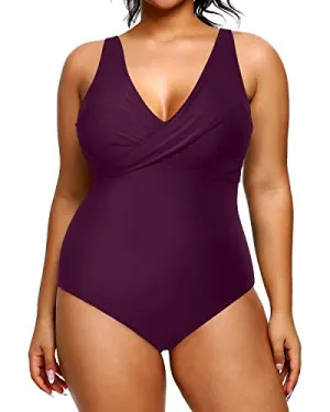 Push-Up Bra Plus Size Slimming Swimsuits For Women-Maroon