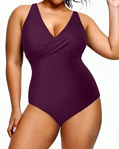 Push-Up Bra Plus Size Slimming Swimsuits For Women-Maroon