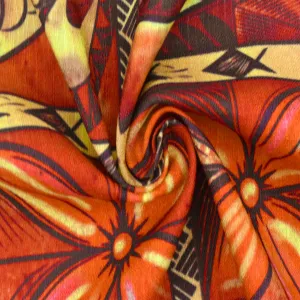 Red-Yellow-Multi Tile Printed Poly Cross-Hatch Shirting Fabric