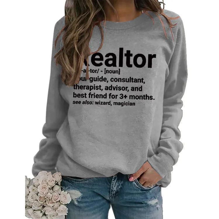 Round Neck Letter Women's Long Sleeve Printed Loose Sweater