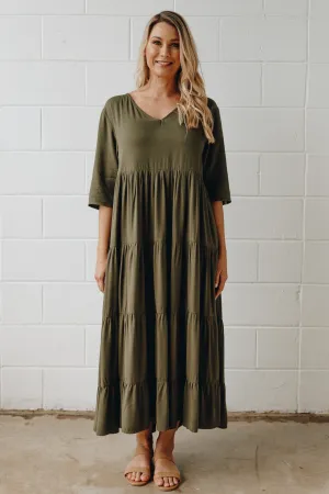 Ruffle Dress | Khaki | FINAL SALE