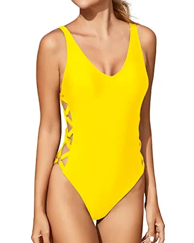 Sexy Lace Up Swimwear One Piece Swimsuit Strappy Bathing Suit-Neon Yellow