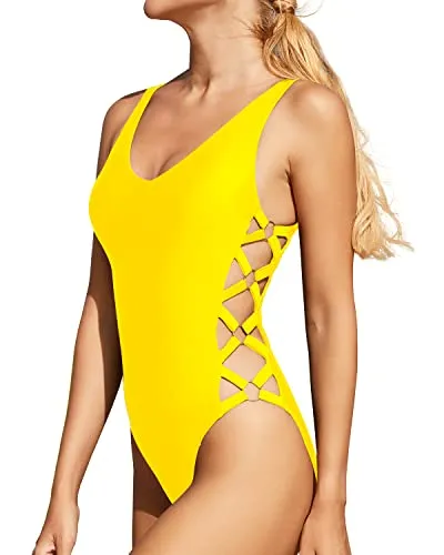 Sexy Lace Up Swimwear One Piece Swimsuit Strappy Bathing Suit-Neon Yellow