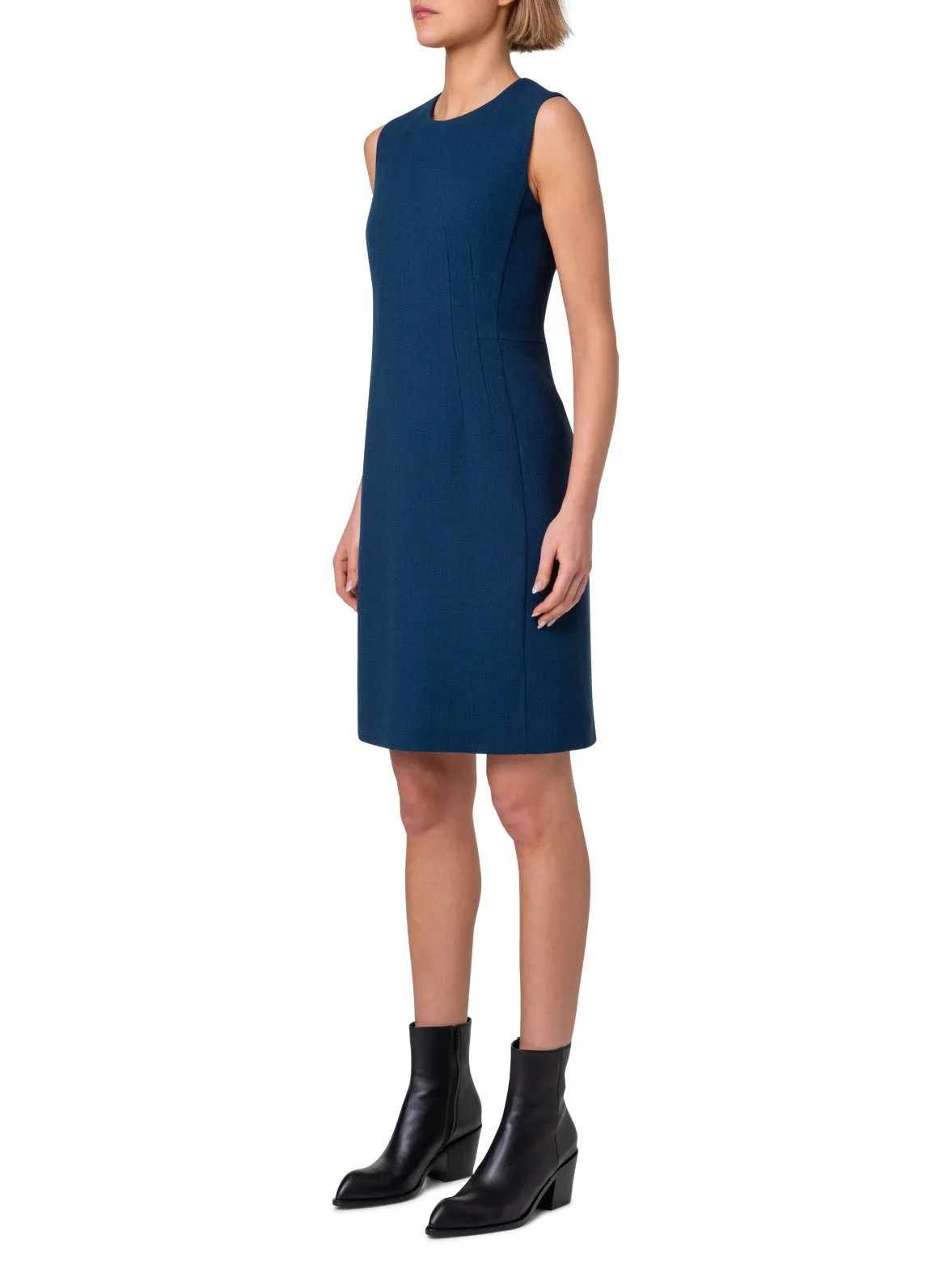 Sheath Dress with Short Sleeves in Wool Crêpe Double-Face