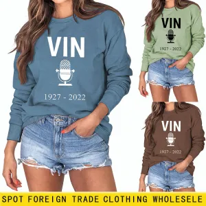 Spot Round Neck Oversize Bottoming Shirt for Women VIN Letter 1927 Sweater