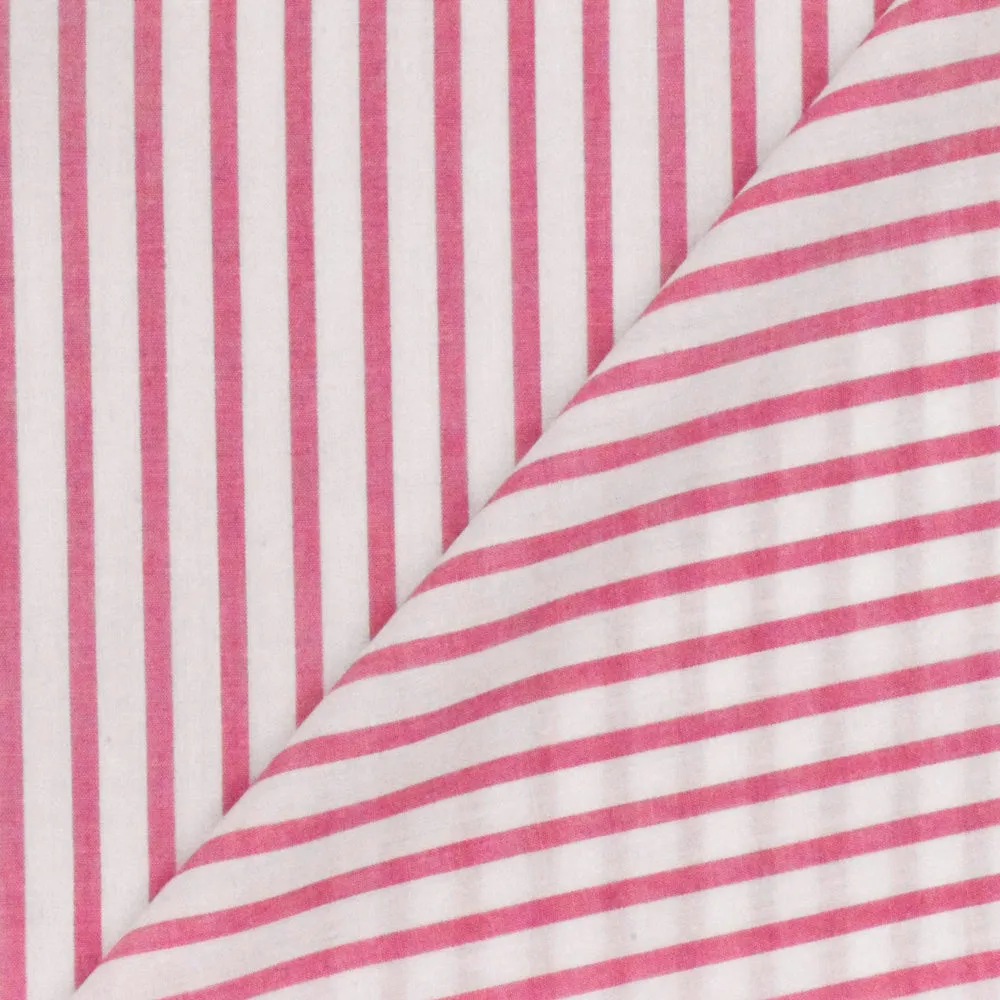 Sweet Pink-White Stripe Cotton Lawn Woven Fabric