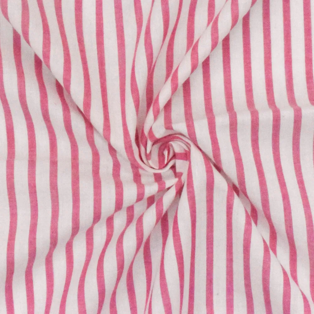 Sweet Pink-White Stripe Cotton Lawn Woven Fabric