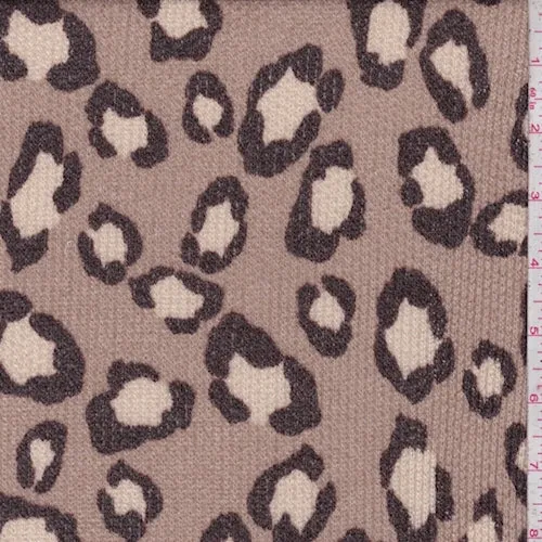 Tan Cheetah Thermal Waffle Knit Fabric