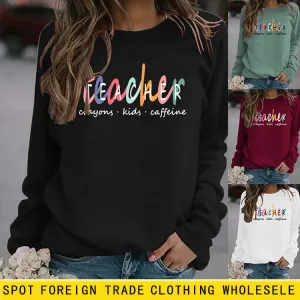 TEACHER Crayons Kids Round Neck Letters Fashion Bottoming Long-sleeved Sweater Women