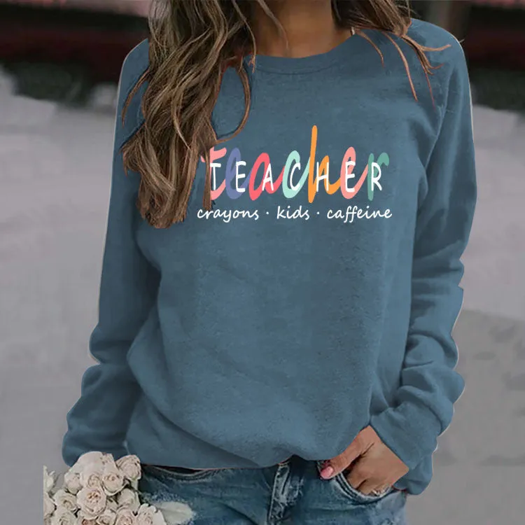 TEACHER Crayons Kids Round Neck Letters Fashion Bottoming Long-sleeved Sweater Women