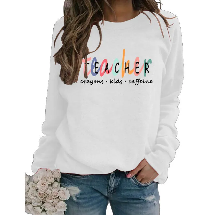 TEACHER Crayons Kids Round Neck Letters Fashion Bottoming Long-sleeved Sweater Women