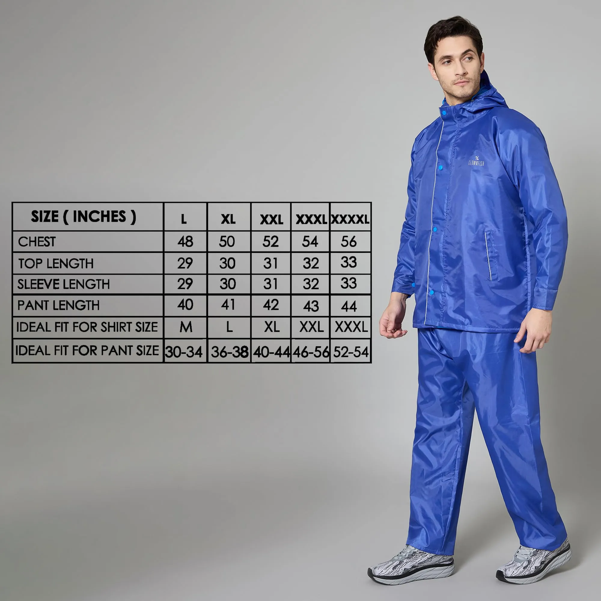 THE CLOWNFISH Rain Coat for Men Waterproof Raincoat with Pants Polyester Reversible Double Layer Rain Coat For Men Bike Rain Suit Rain Jacket Suit Inner Mobile Pocket with Storage Bag (Royal Blue XL)