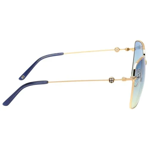 Tommy Hilfiger|Gold Full-rim Frame Square Sunglasses|100% UV Protected (Uv 400) Blue Gradient Faded Lens|Women's | Large | TH 2607 C4 KGDBL 55 S