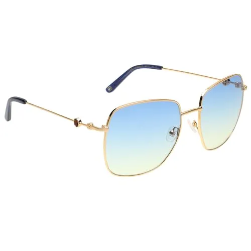 Tommy Hilfiger|Gold Full-rim Frame Square Sunglasses|100% UV Protected (Uv 400) Blue Gradient Faded Lens|Women's | Large | TH 2607 C4 KGDBL 55 S