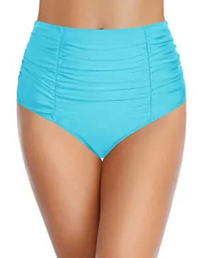 Tummy Control Vintage Bikini Bottom Women's High Waisted Ruched Swim Bottom